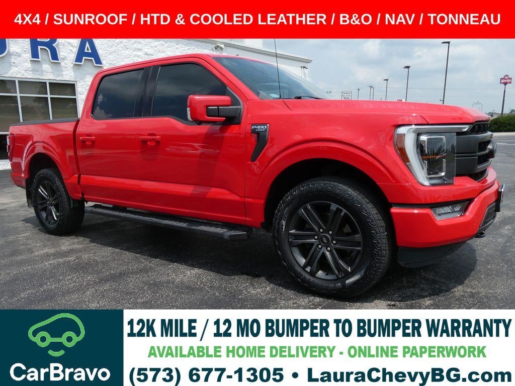 2021 Ford F-150 LARIAT in Red — front three-quarter view