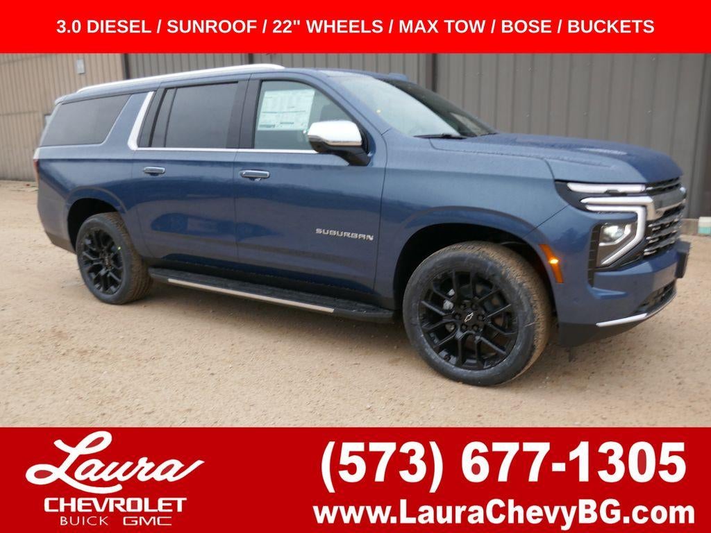 2026 Chevrolet Suburban Premier in Lakeshore Blue Metallic — front three-quarter view